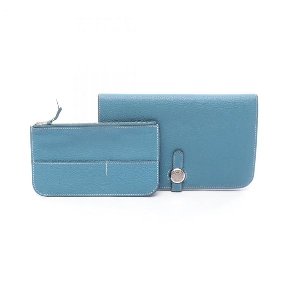 Hermes Hermès Dogon GM Bifold Long Wallet in Taurillon Clemence Leather, Blue, f - Picture 1 of 9